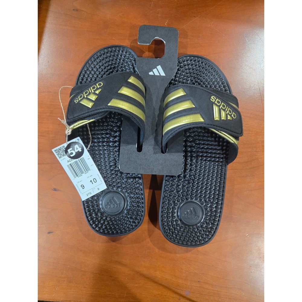 Adidas Adissage Slides Mens 9 Womens 10 Black Gold Athletic Sandals F35579